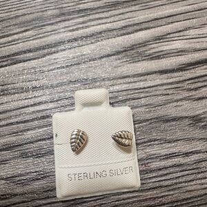 Sterling Silver Leaf Stud Earrings - Silver